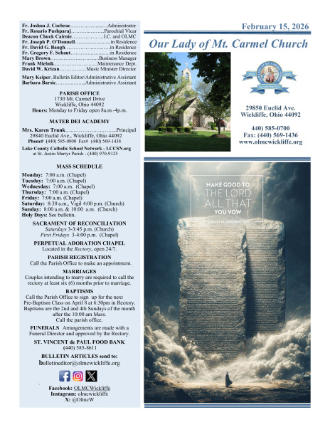February 15, 2026 Bulletin